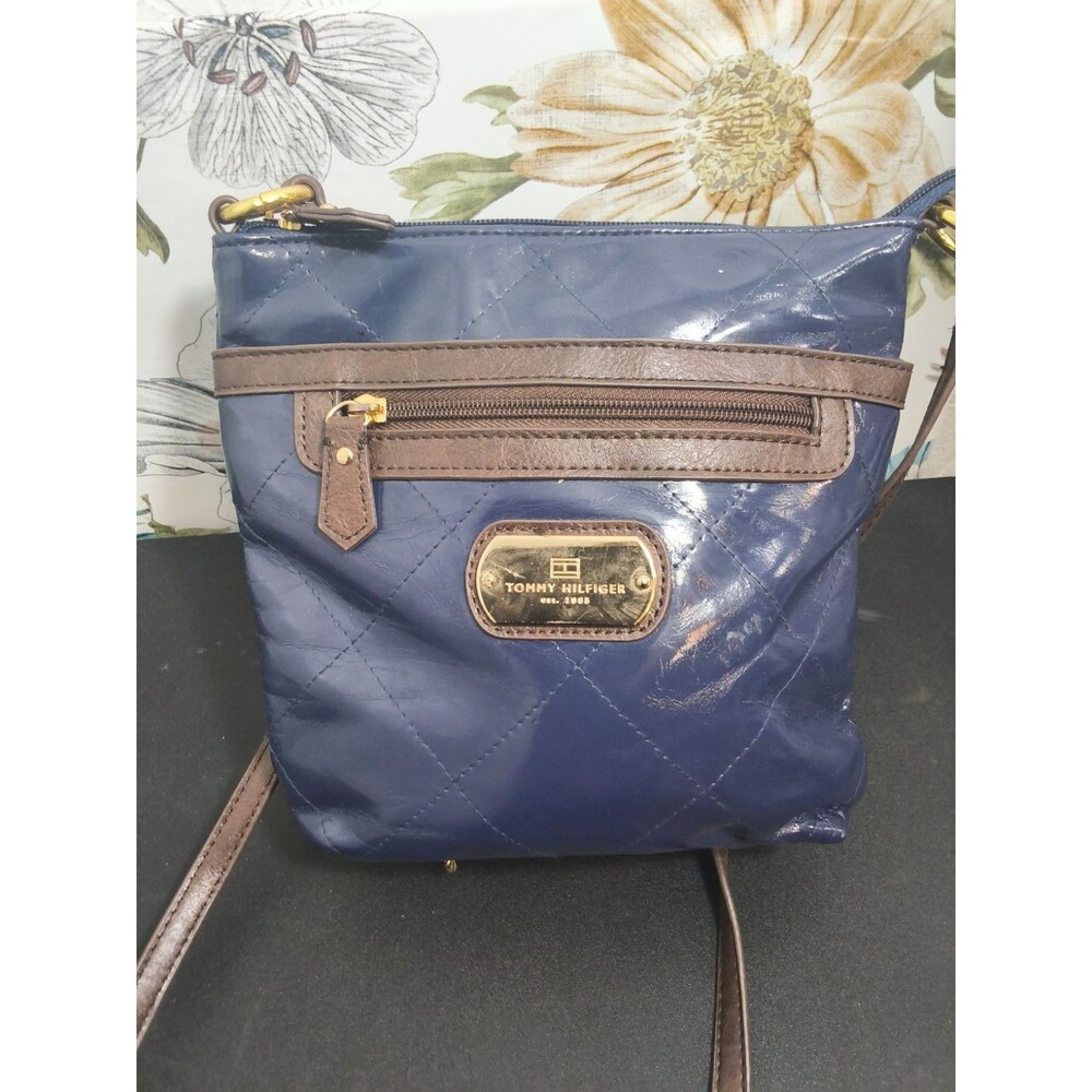 Tommy Hilfiger Navy Quilted Patent Leather Bag 8 X 8"